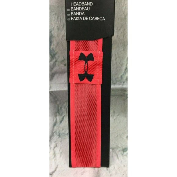 Under Armour UA Headband Neon Burnt Orange Black Under Armour Logo 1 3/8" Wide - Picture 3 of 6